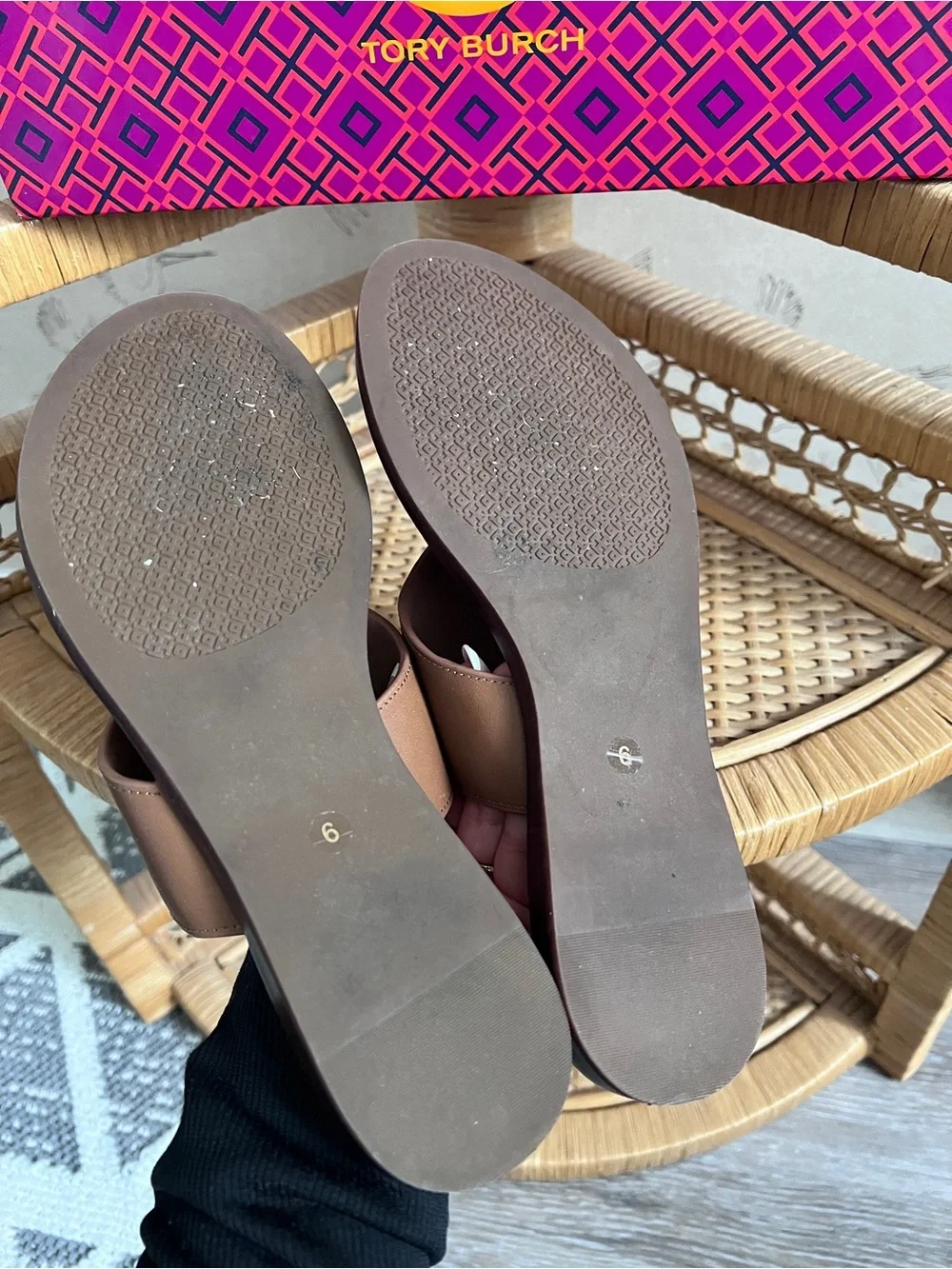Tory Burch‎ Weston full logo thong sandals calf leather royal tan